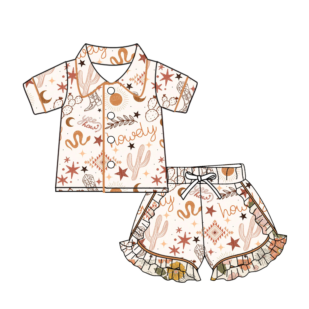 Baby Girls Western Cactus Yeehaw Top Ruffle Shorts Pajamas Sets preorder(MOQ 5)