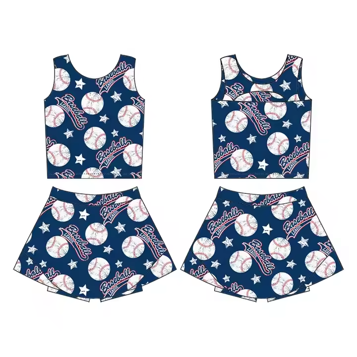 Preorder (moq 5)Baby Girls Baseball Navy Team Sleeveless Top Skort Set