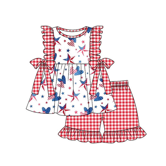 Baby Girls 4Th Of July Stars Tunic Ruffle Shorts Clothes Sets preorder (moq 5)