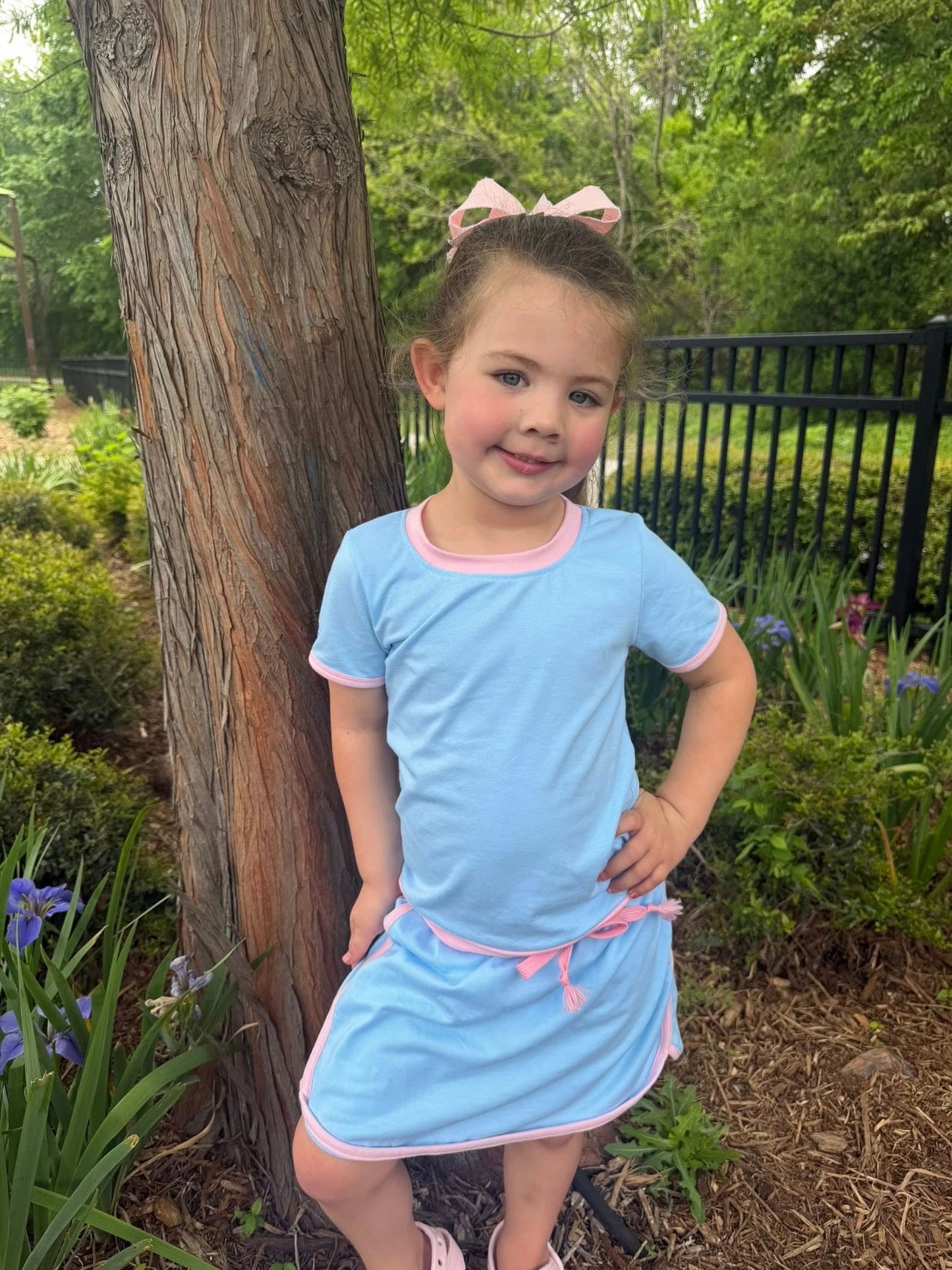 Baby Girls Blue Short Sleeve Top Skirt Shorts Cotton Clothes Sets