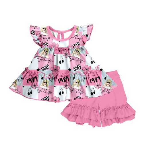 Baby Girls Pink Pop Singer Tunic Ruffle Shorts Clothes Sets preorder(moq 5)