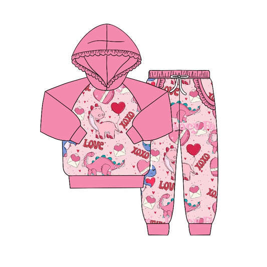 Baby Girls Dinosaur XOXO Love Hooded Shirts Pants Clothes Sets preorder(moq 5)