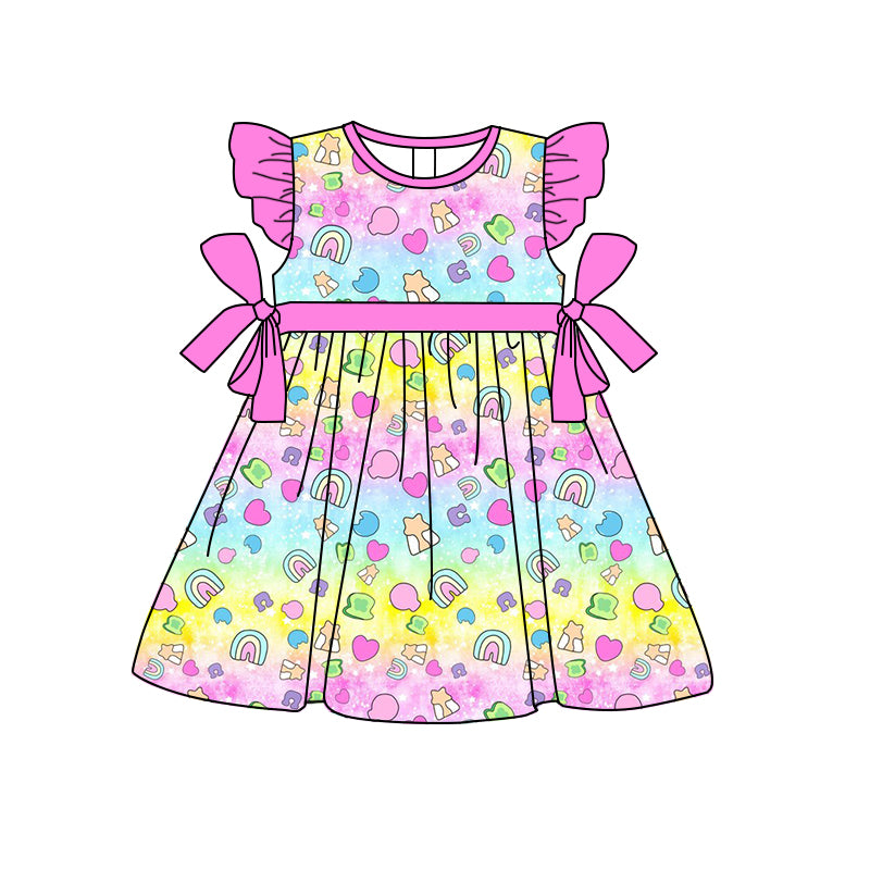 Baby Girls Pink St Patrick Day Flutter Sleeve Rainbow Dresses Preorder(moq 5)