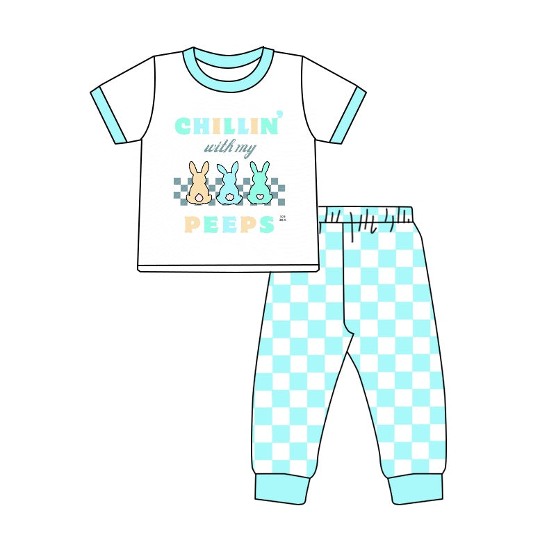 Baby Boys Easter Chillin with my peeps Green Top Pants Pajamas Clothes Sets preorder(MOQ 5)