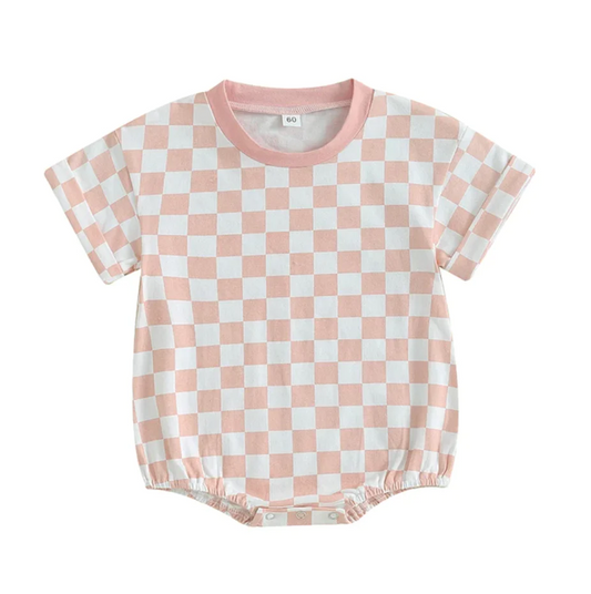 Baby Infant Girls Pink Checkered Summer Rompers preorder(moq 5)