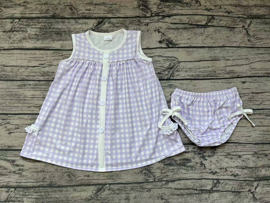 Baby Girls Lavender Checkered Tunic Top Bummies Clothes Sets