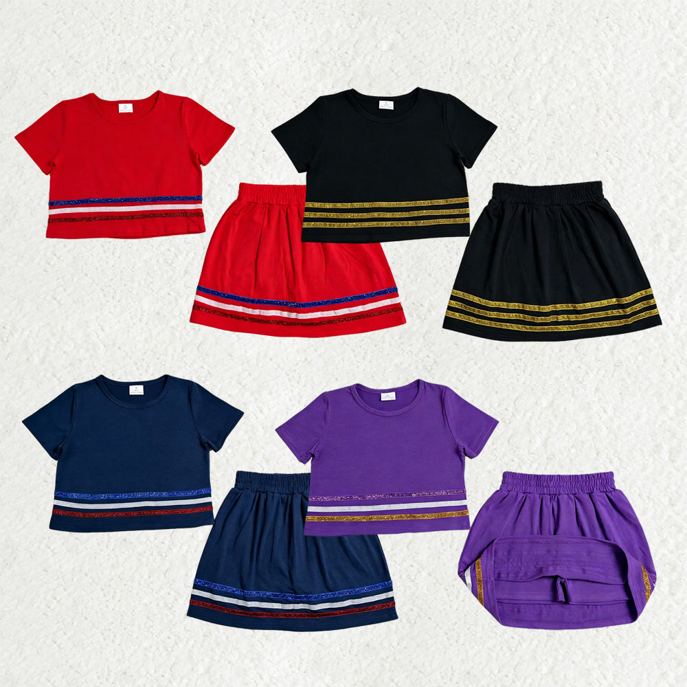 Sibling Baby Girls Short Sleeve Colorful Stripe Shirt Top Skirt Short Slouchy Clothes Sets