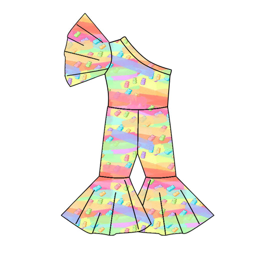 Baby Girls Easter Tie Dye Bunny Candy One Shoulder Jumpsuits preorder(MOQ 5)