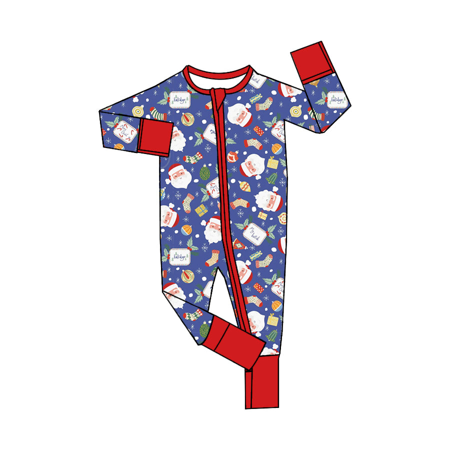 Baby Infant Boys Christmas Santa Long Sleeve Zip Rompers preorder(moq 5)