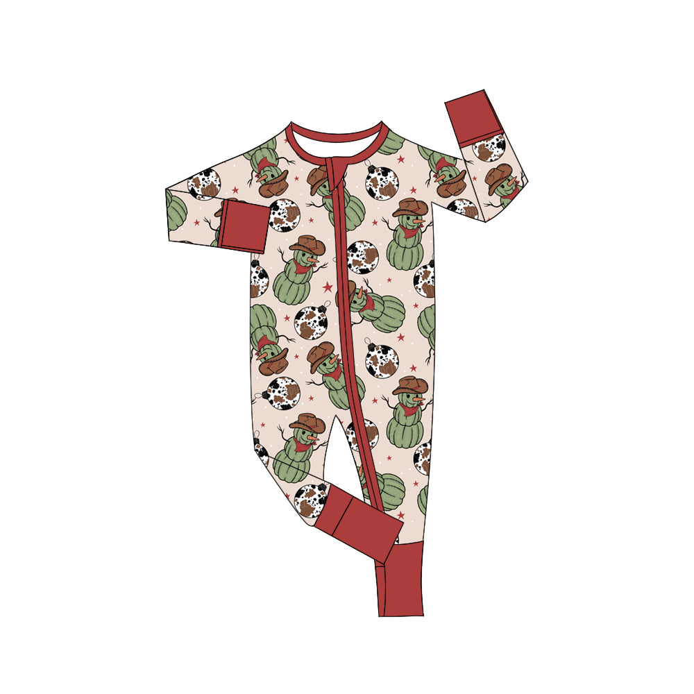 Baby Boys Western Christmas Cactus Snowman Zip Long Sleeve Rompers preorder(moq 5)