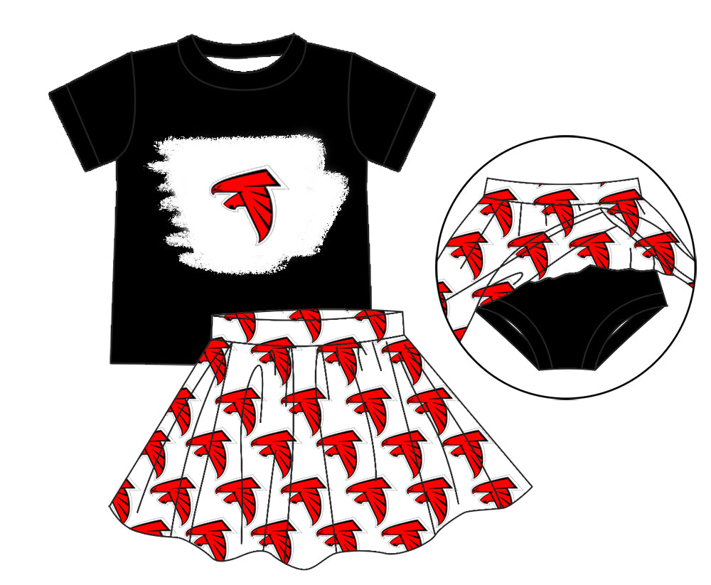 Preorder (moq 5)Baby Girls Black Loving Falcons Top Bummie Skorts Team Sets