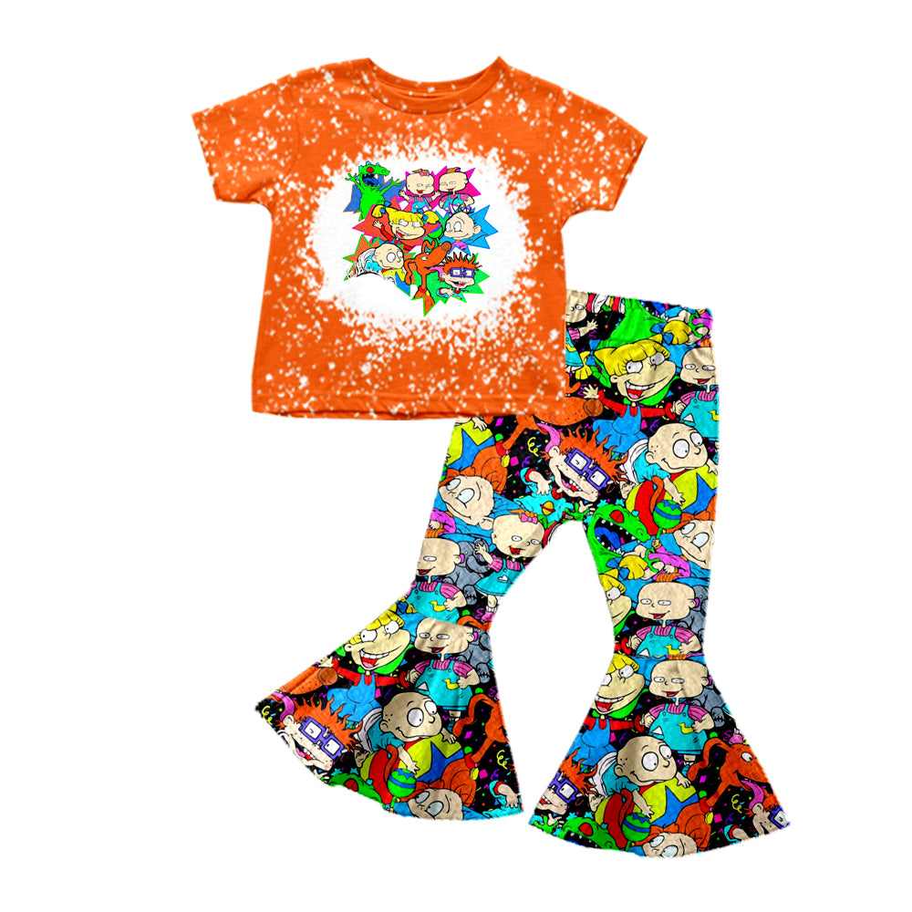 Baby Girls Rug Cartoon Short Sleeve Shirt Bell Pants Clothing Sets Preorder(moq 5)