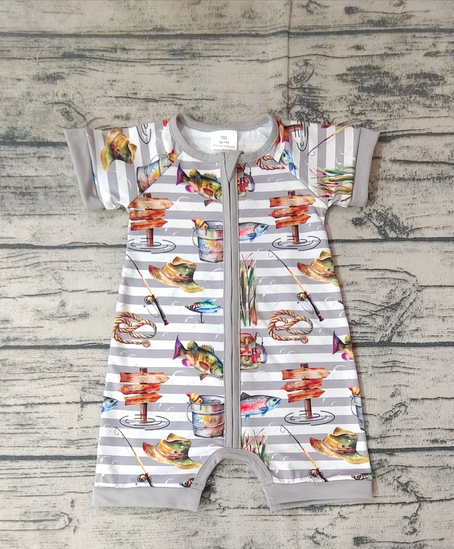 Baby Boys Fishing Summer Short Sleeve Zip Rompers