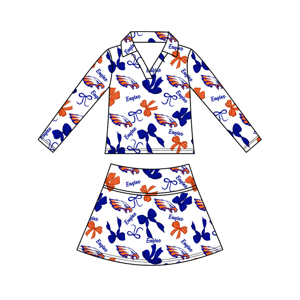 Preorder (moq 5)Baby Girls Bows Eagles Top Skirt Short Team Clothes Set