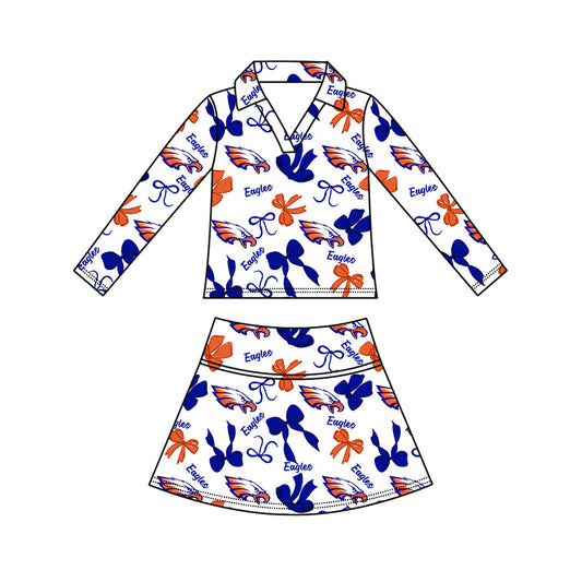 Preorder (moq 5)Baby Girls Bows Eagles Top Skirt Short Team Clothes Set