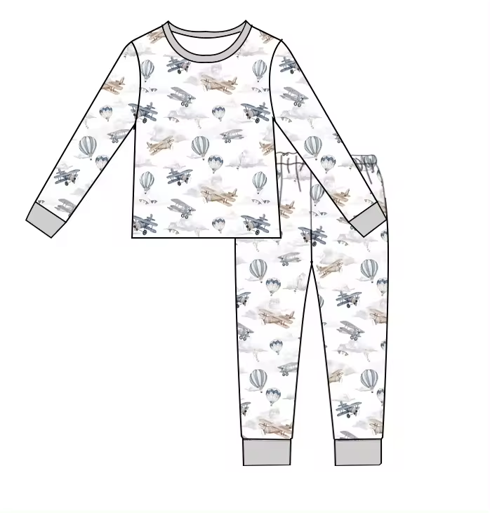 Baby Boys Balloon Plane Long Sleeve Shirt Pants Pajamas Clothes Sets Preorder(moq 5)