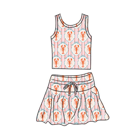 Preorder (moq 5)Baby Girls Pink Stripe Bow Crayfishes Vest Top Skirt Short Clothes Sets
