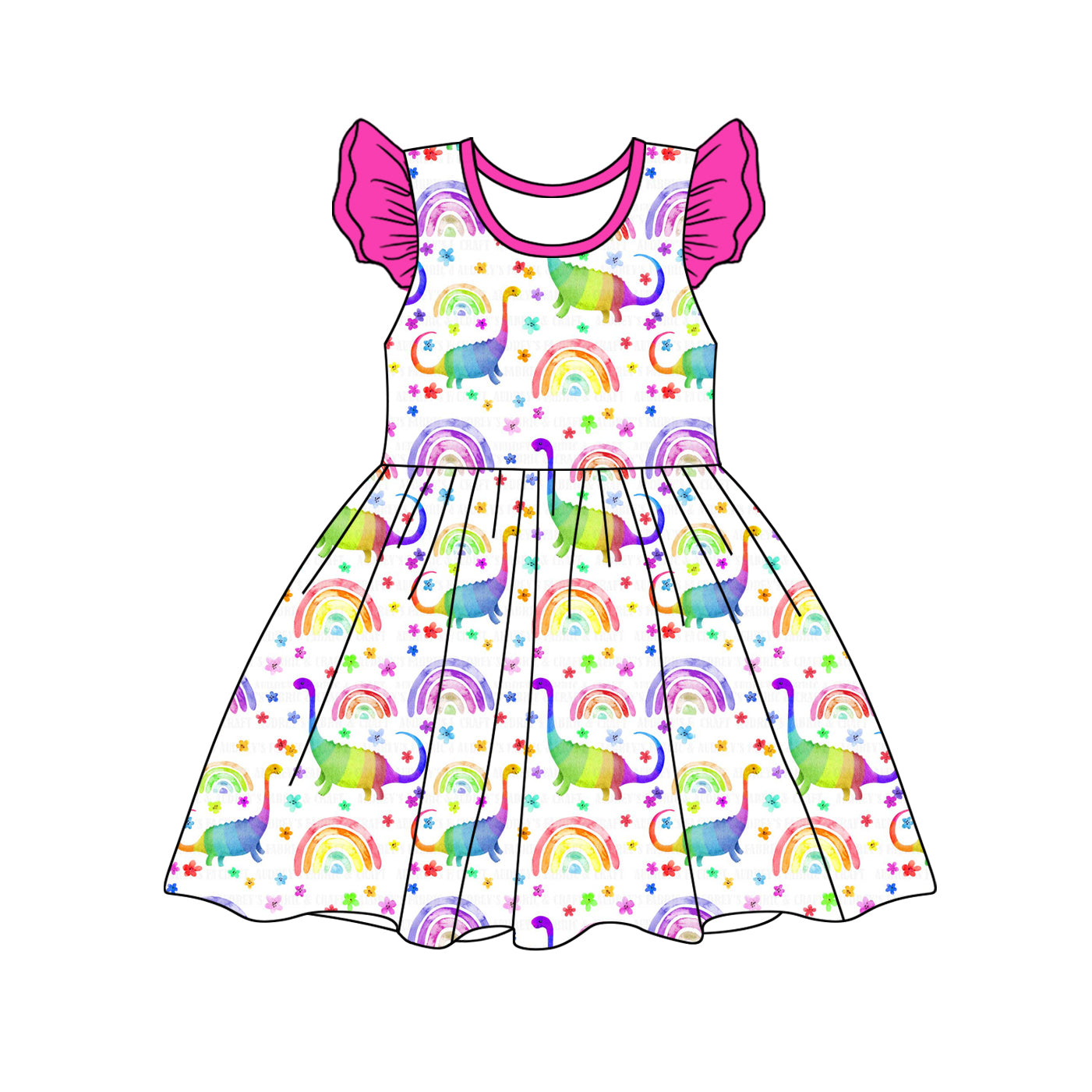 Preorder (moq 5)Baby Girls Colorful Dinosaur Rainbow Knee Length Dresses