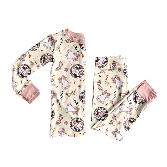 Preorder (moq 20)Baby Girls Bamboo Glasses Flower Happy New Year Pajamas Sets
