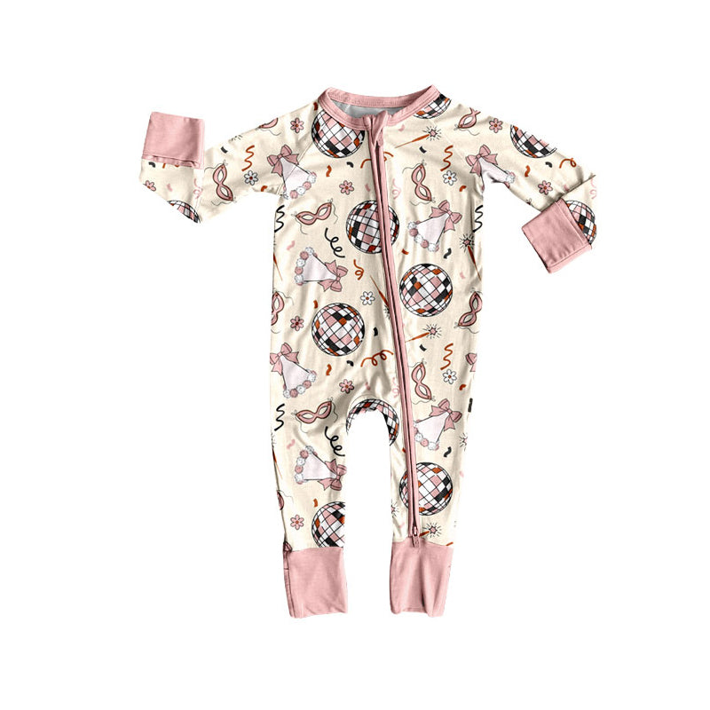 Preorder (moq 20)Baby Girls Bamboo Glasses Flowers Happy New Year Zippy Footie Rompers
