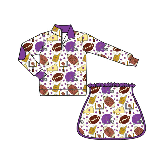 Preorder (moq 5)Baby Girls Stars Cheer Footballs Zip Pullovers Skirt Short Team Clothes Sets
