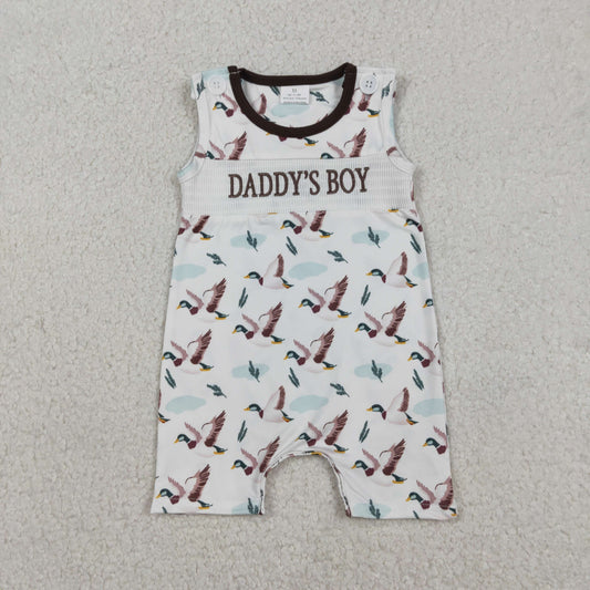 Smocked Daddy's Boy Baby Sleeveless Ducks Hunting Short Rompers