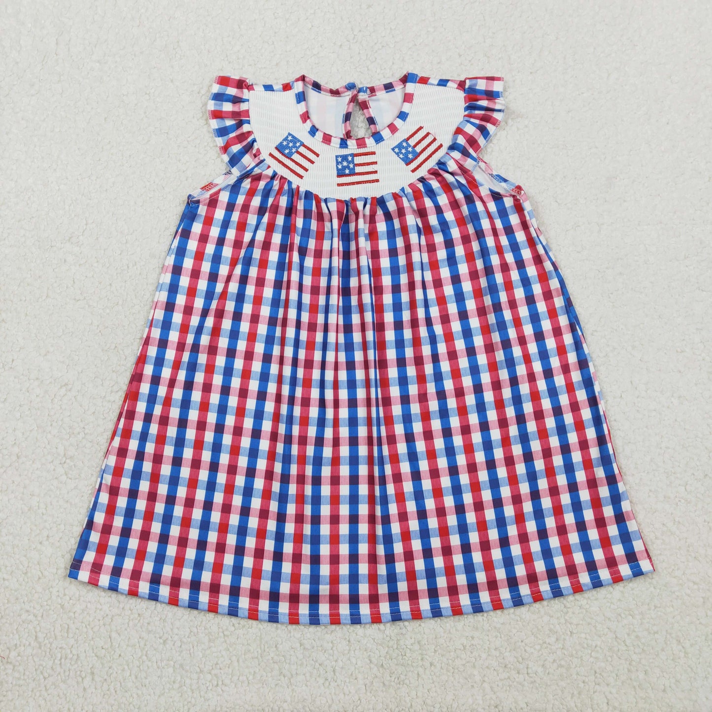 Baby Girls Smocked Flags Red Blue Checked 4th Of July Knee Length Dresses
