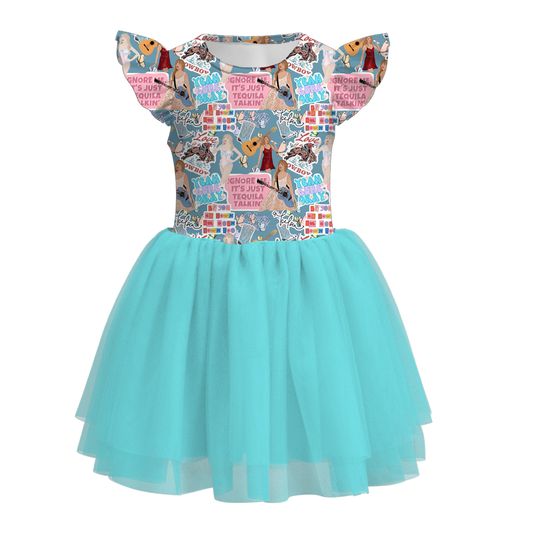 Baby Girls Singer Aqua Swiftie Flutter Sleeve Tutu Knee Length Dresses preorder (moq 5)