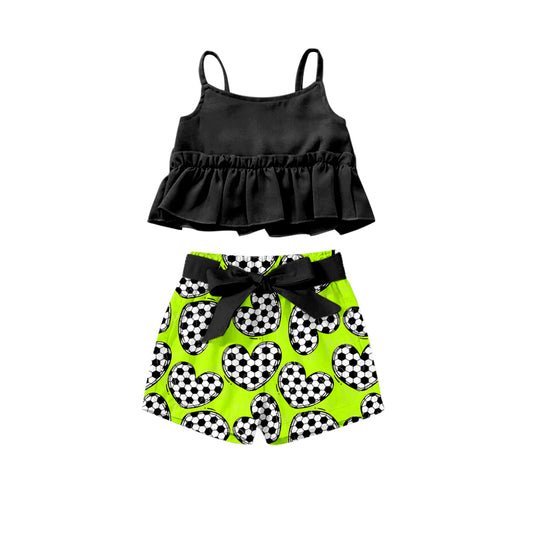 Baby Girls Black Short Sleeve Straps Top Soccer Shorts Clothes Sets Preorder(moq 5)