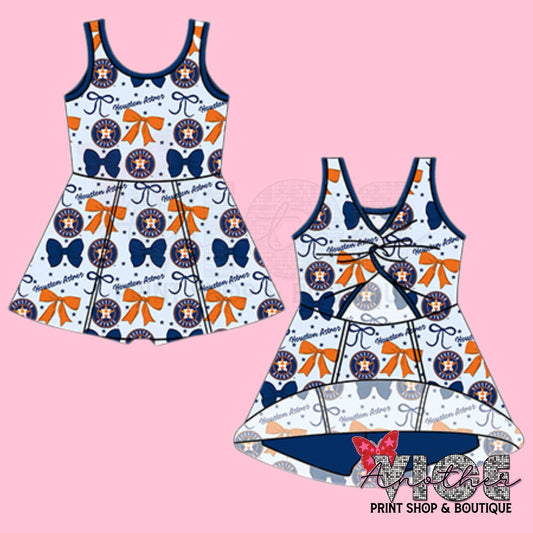 Preorder (moq 5)Baby Girls Huston Team Knee Length Dresses