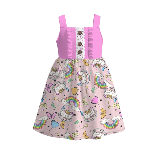 Baby Girls Pink Unicorn Straps Knee Length Dresses Preorder(moq 5)