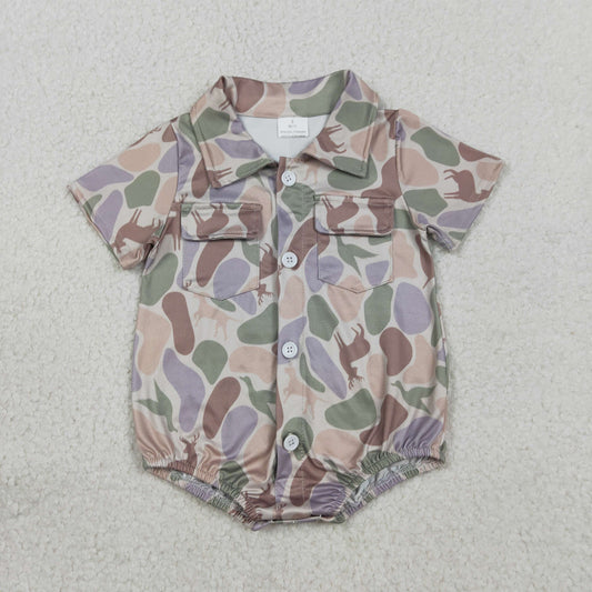 Baby Boys Ducks Dogs Deer Camo Pockets Button Hunting Rompers