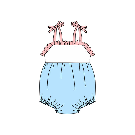 Preorder(moq 5)Baby Infant Girls Straps Blue Summer Rompers