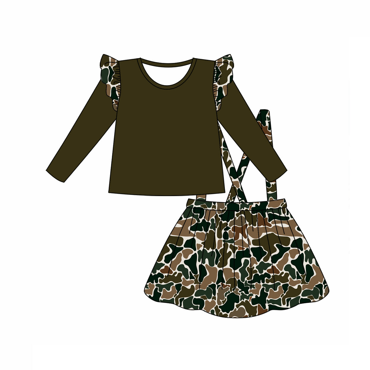 Baby Girls Brown Top Camo Suspender Skirt Clothes Sets preorder(MOQ 5)