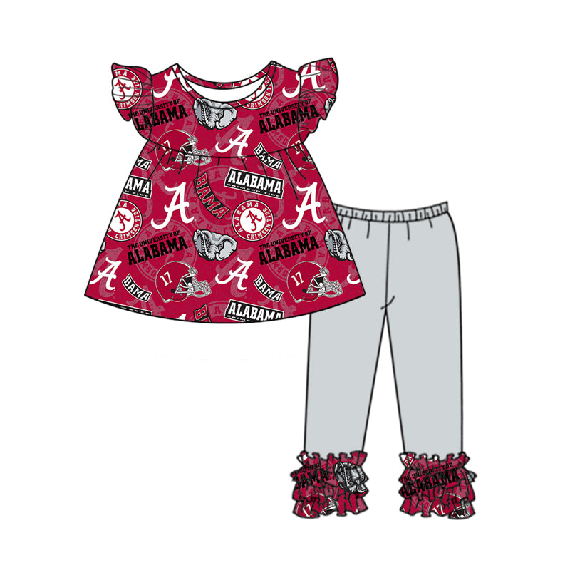 Preorder(moq 5)Baby Girls Alabama Team Tunic Icing Legging Outfits Clothes Sets