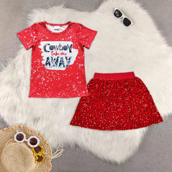 Baby Girls Western Cowboy Take Me Away Shirt Sequin Skirts Outfits