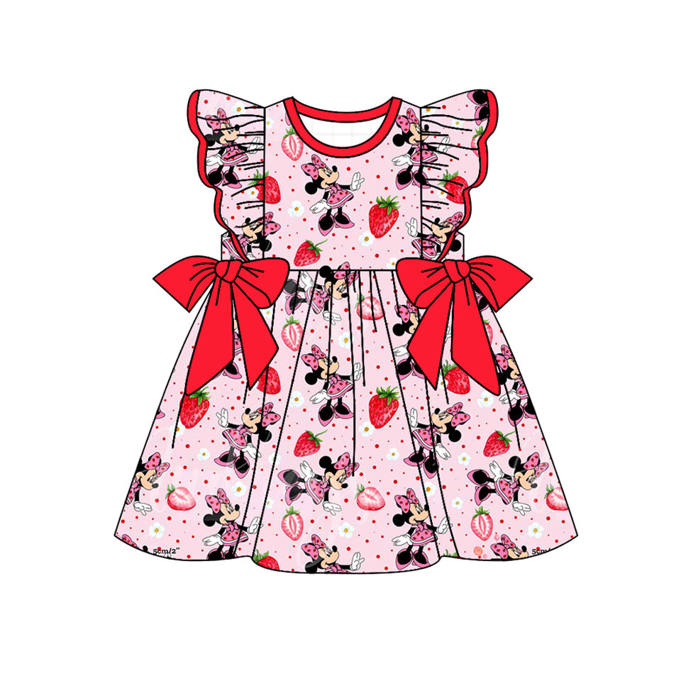Preorder (moq 5)Baby Girls Red Cartoon Mouse Strawberry Knee Length Dresses