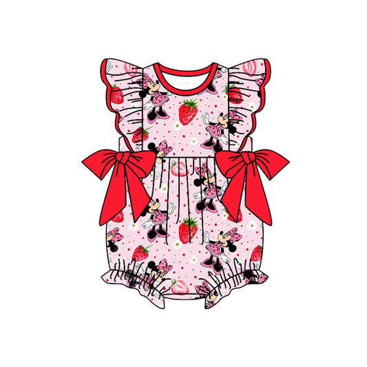 Preorder(moq 5)Baby Infant Girls Red Cartoon Mouse Strawberry Rompers