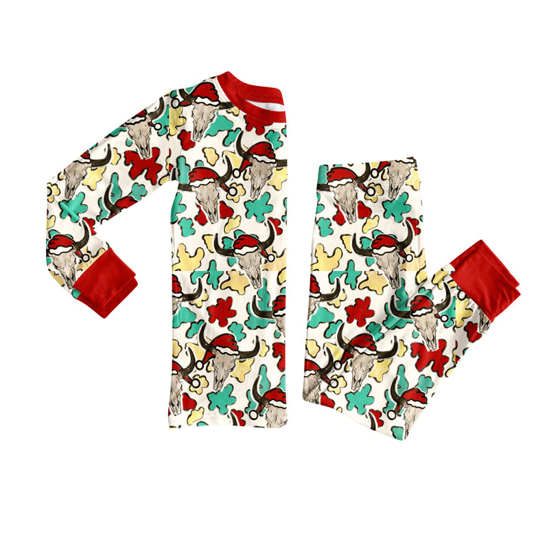 Preorder (moq 20)Baby Boys Bamboo Red Yellow Camo Hats Bull Skulls Christmas Pajamas Sets