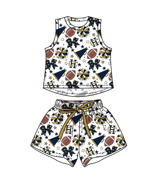 Preorder (moq 5)Baby Girls Sleeveless Footballs Bows Top Short Team Clothes Sets