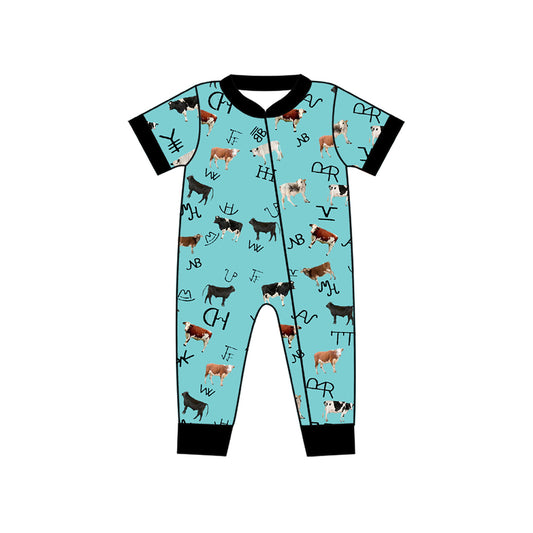 Infant Baby Boys Cow Farm Western Zip Rompers preorder(moq 5)