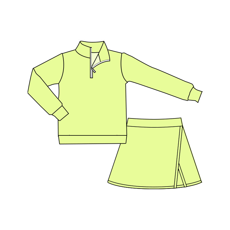 Preorder (moq 5)Baby Girls Aqua Long Sleeves Zipper Pullover Skort Set