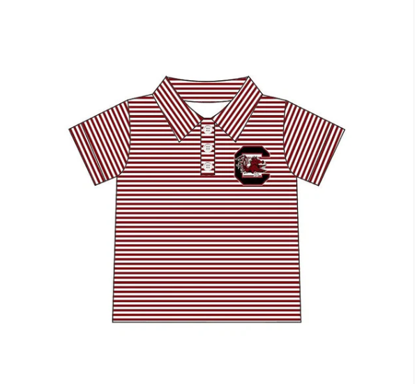 Preorder moq 5 Baby Boys Short Sleeves Red Stripe Bull C Button Team Polo Shirts Top