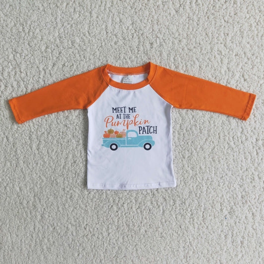 Baby Boys Meet Me Pumpkin Tractor Orange Long Sleeve Tee Shirts Tops