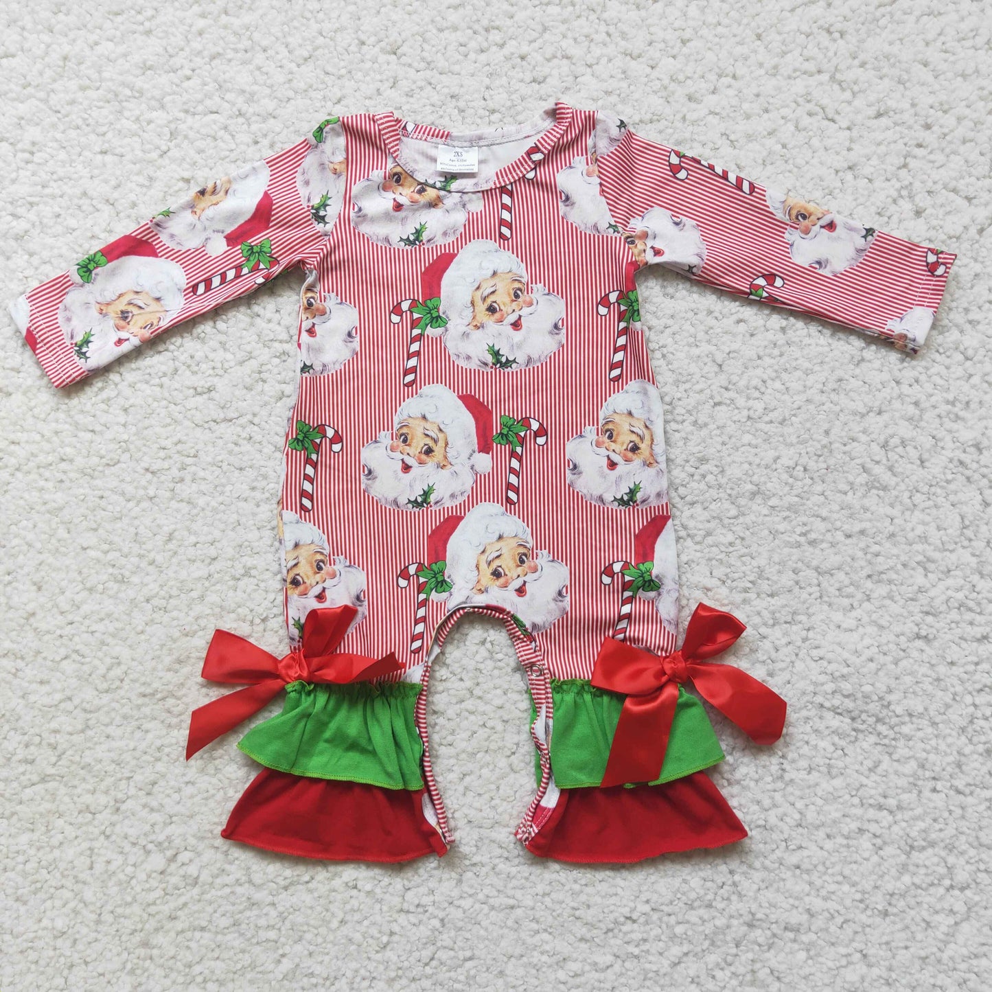 Christmas Santa Stripes Bows Ruffle Rompers