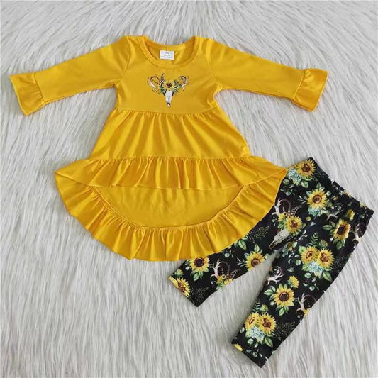 Hi-low Baby Girls Cow Sunflower Tunic Legging Clothing Sets