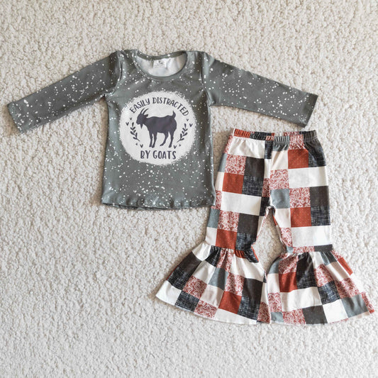 Baby Girls Easlly Distracted Top Checked Bell Bottom Pants Clothes Sets