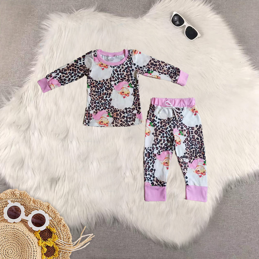 Sibling Baby Kids Christmas Santa Leopard Top Pant Pajamas Clothes Sets