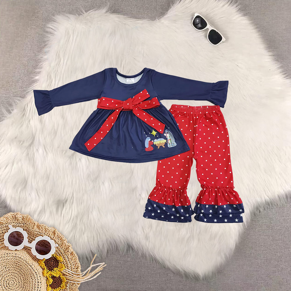 Sibling Girls Baby Girls Christmas Nativity Tunic Ruffle Pant Clothes Sets