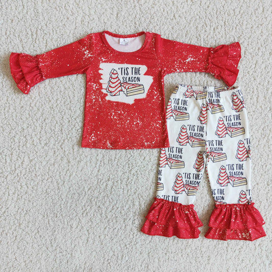 Baby Girls Christmas Trees Top Ruffle Pants Pajamas Sets